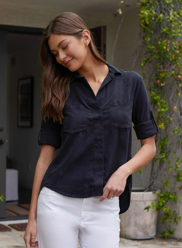 Split Back Button Down: Vintage Black